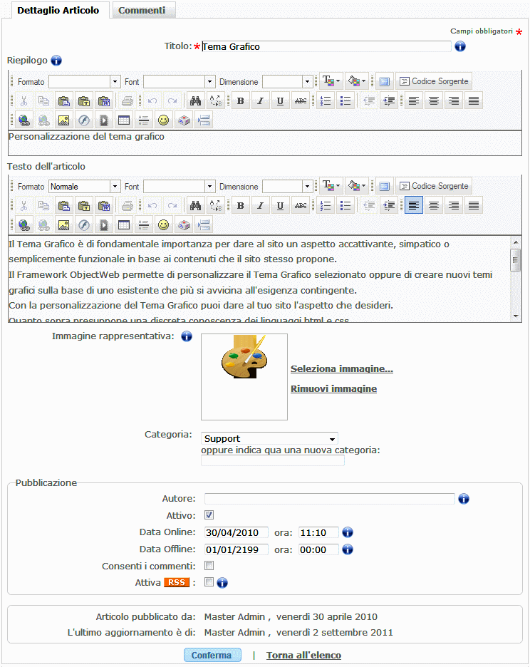 Modifica gli articoli Miglior cms italiano in AspNet e Bootstrap