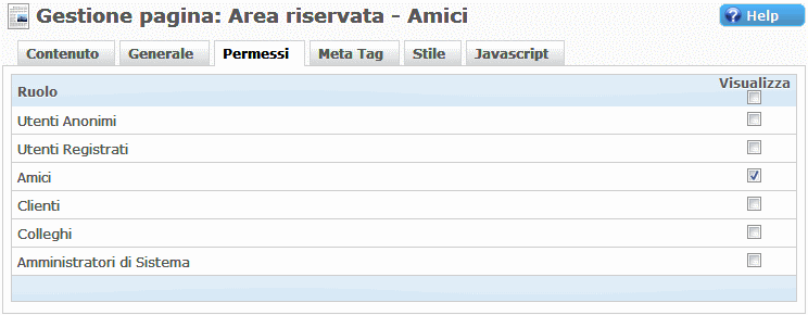 Gruppi che possono accedere alla tua pagina Miglior cms italiano in AspNet e Bootstrap