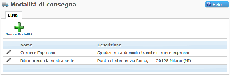 Lista Modalità di Consegna Miglior CMS Italiano Bootstrap AspeNet Miglior Ecommerce