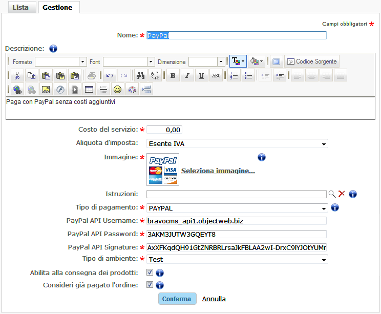 Configura Modalità di Pagamento Miglior CMS Italiano Bootstrap AspeNet Miglior Ecommerce