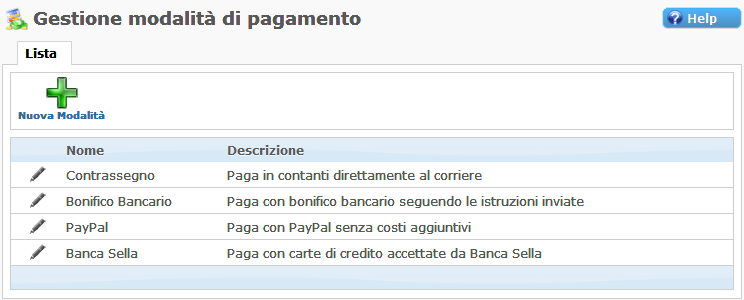 Lista Modalità di Pagamento Miglior CMS Italiano Bootstrap AspeNet Miglior Ecommerce